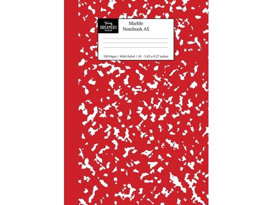 Marble Notebook A5: Red Marble Wide Ruled Journal