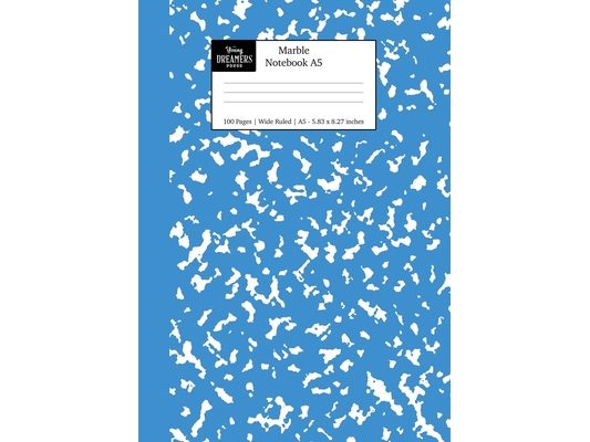 Marble Notebook A5: Blue Marble Wide Ruled Journal