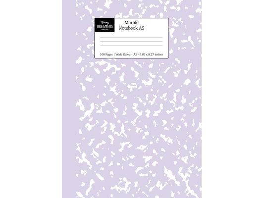 Marble Notebook A5: Lilac Purple Marble Wide Ruled Journal