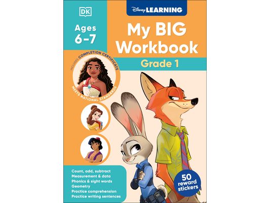 Disney Learning Big Workbook Grade 1: Math & English Workbook for Kids Aged 6-7, Curriculum-Based