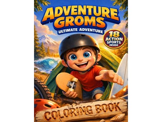 Adventure Groms: 18 Action Sports Coloring Book for Kids and Adults Mountain Biking, Surfing, Skateboarding, BMX, Motocross, Snowboarding, Rock Climbi