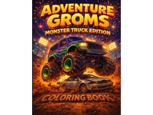 Adventure Groms: Monster Truck Coloring Book: Monster Trucks, Big Wheels, Mud, Jumps, Racing, Off-Road Action for Kids and All Ages