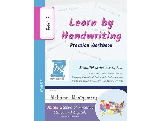 Handwriting Practice Workbook - United States of America, States and Capitals - Print, Level 2: Learn by Handwriting - Children and Adults - USSP2PE