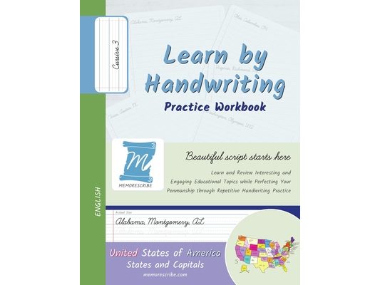 Handwriting Practice Workbook - United States of America, States and Capitals - Cursive, Level 3: Learn by Handwriting - Children and Adults - USSC3PE