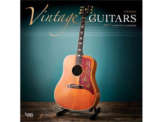 Vintage Guitars 2027 12 X 24 Inch (Hanging) Monthly Square Wall Calendar Foil Stamped Cover Plastic-Free