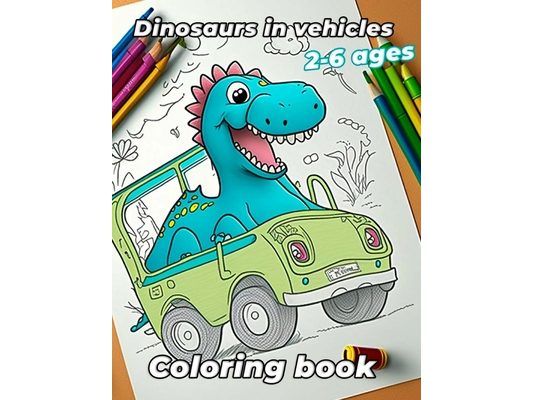 Coloring Book Dinosaurs in Vehicles: for Kids and Toddlers Ages 2-6