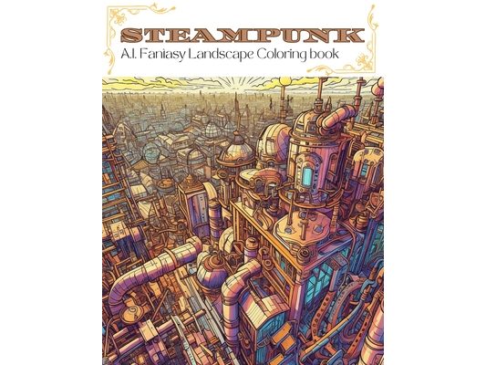 Steampunk: A.I. Fantasy Landscape Coloring Book