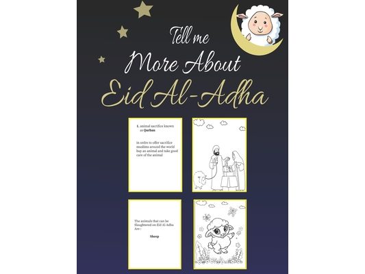 Tell me more About Eid Al-Adha: Islamic Teaching Activity Book - Include Story Of Eid Al Adha and Coloring Book For Kids & Toddlers