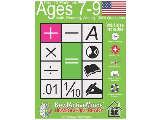Grade 3, Ages 7-9 Math, Reading, Writing Practice Workbook - Vol1, 3000 Questions: American Content with Answer Keys, Timing and Scoring, Helpful Hint