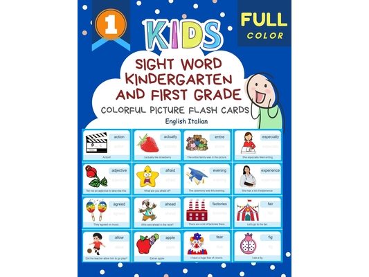 Sight Word Kindergarten and First Grade Colorful Picture Flash Cards English Italian: Learning to read basic vocabulary card games. Improve reading co