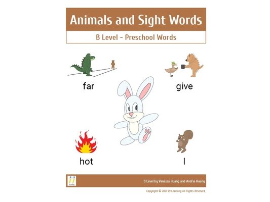 Animals and Sight Words B level: Preschool words
