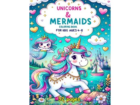 Unicorns & Mermaids: Coloring Book For Kids Ages 4-8