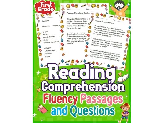 Reading Comprehension Fluency Passages and Questions First Grade: Enhance first-grade reading skills using fluency passages and questions. Boost compr
