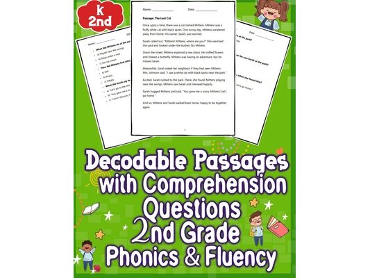 Decodable Passages Questions k - 2nd Grade with Comprehension Phonics & Fluency: Enhance 2nd-grade reading with engaging phonics passages and comprehe
