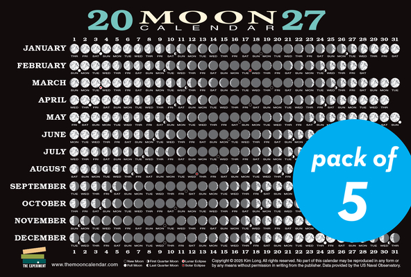 2027 Moon Calendar Card (5 Pack): Lunar Phases, Eclipses, and More!